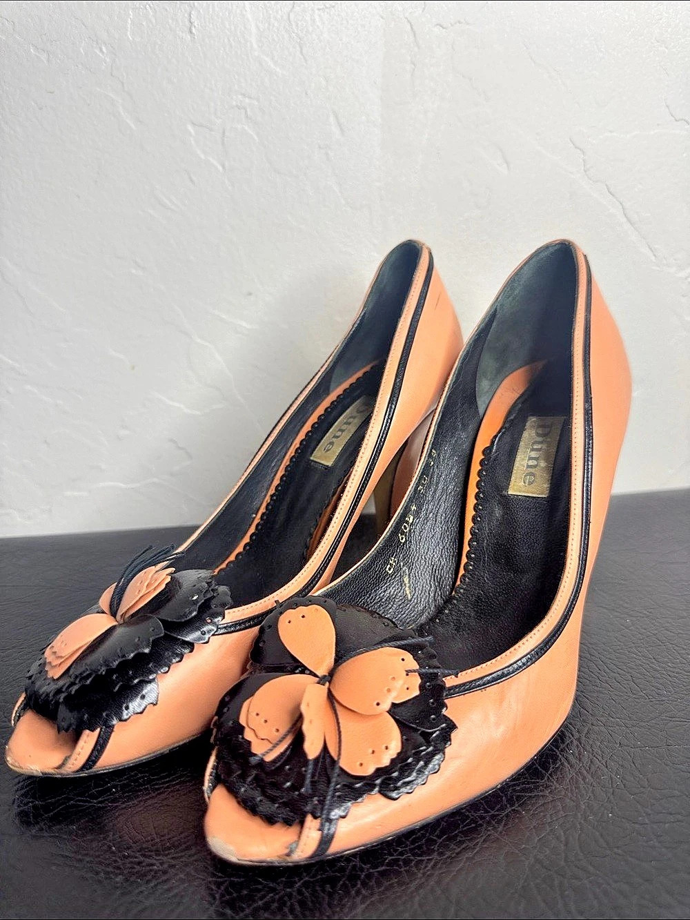 Dune Floral Appliqué Heels in Orange & Black AS
